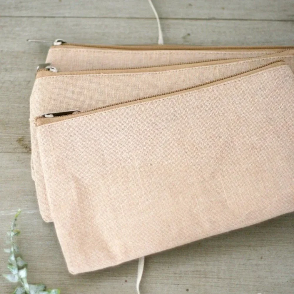 3 Natural Jute Blend Zipper Pouches/ Cosmetic/Bridesmaide Gift/Welcome Bag